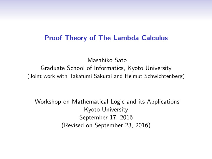 proof theory of the lambda calculus