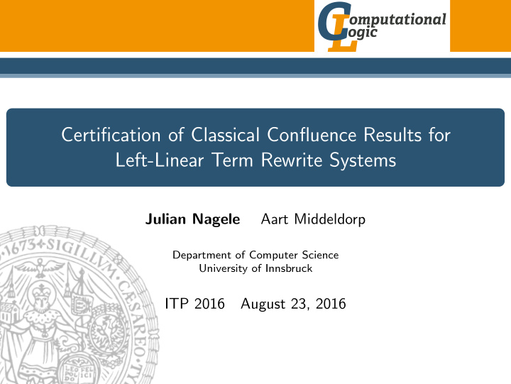 certification of classical confluence results for left