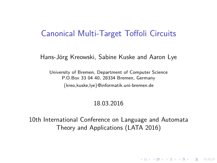 canonical multi target toffoli circuits