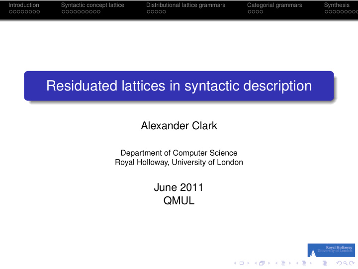 residuated lattices in syntactic description