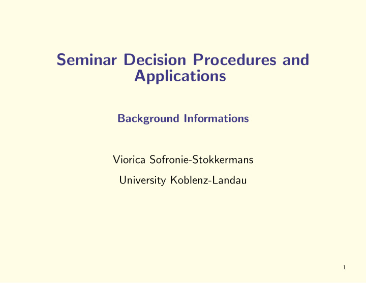 seminar decision procedures and applications