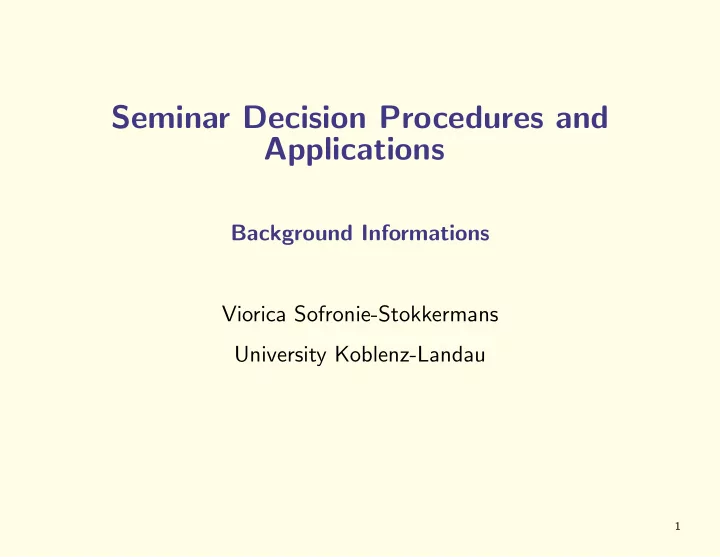 seminar decision procedures and applications