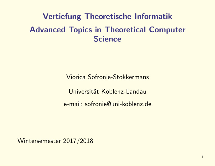 vertiefung theoretische informatik advanced topics in