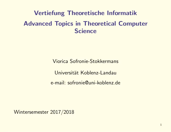 vertiefung theoretische informatik advanced topics in