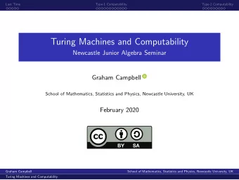 Turing Machines and Computability  Newcastle Junior Algebra Seminar  Graham Campbell  School of