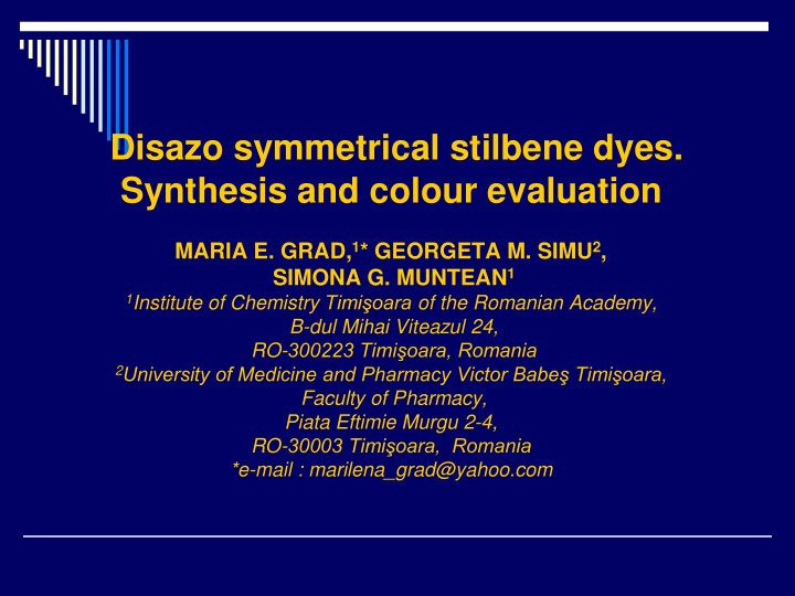 synthesis and colour evaluation