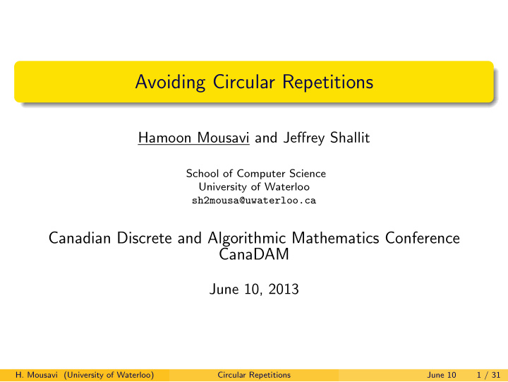 avoiding circular repetitions