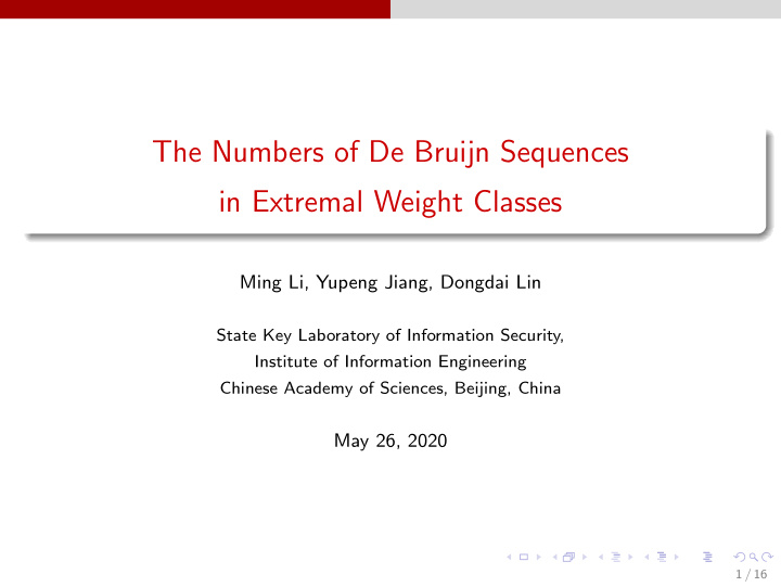 the numbers of de bruijn sequences in extremal weight