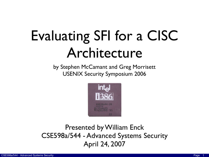 evaluating sfi for a cisc architecture
