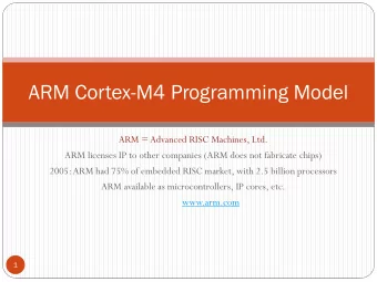ARM Cortex-M4 Programming Model  ARM = Advanced RISC Machines, Ltd.  ARM licenses IP to other