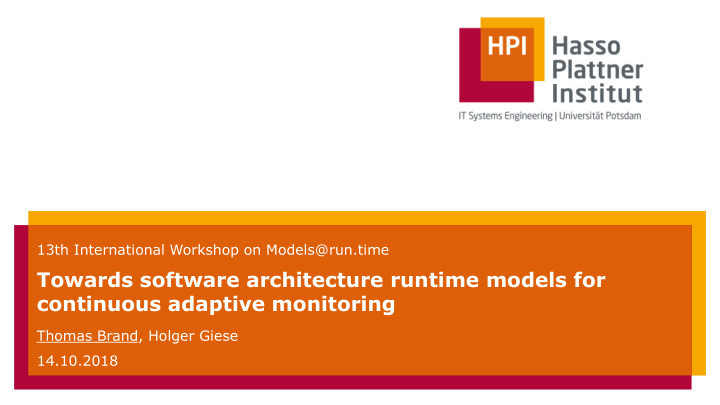 towards software architecture runtime models for