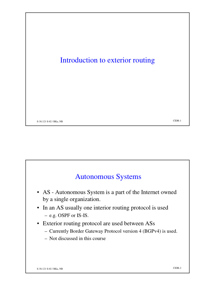 introduction to exterior routing