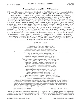 Branching Fractions for  2 S  -to- J= Transitions N. E. Adam, 1 J. P. Alexander, 1 K.