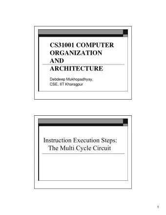 CS31001 COMPUTER  ORGANIZATION  AND  ARCHITECTURE  Debdeep Mukhopadhyay,  CSE, IIT Kharagpur