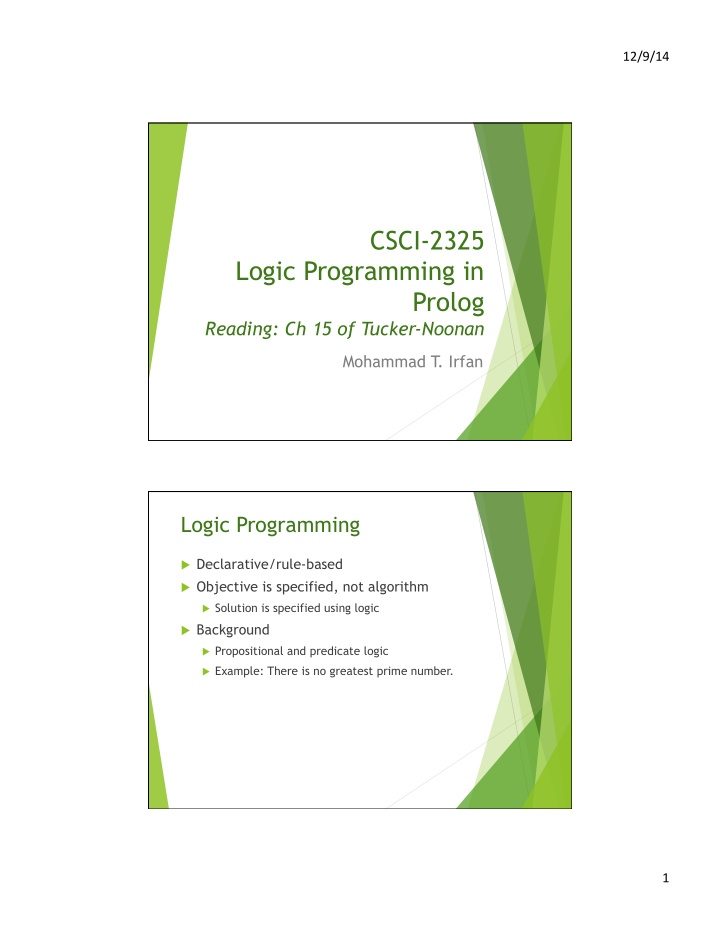 csci 2325 logic programming in prolog