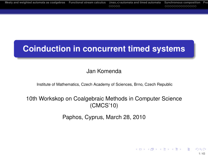 coinduction in concurrent timed systems