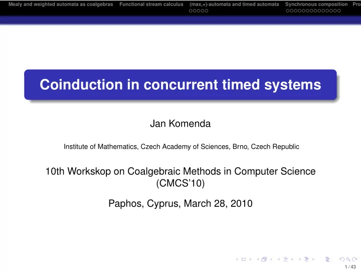 coinduction in concurrent timed systems