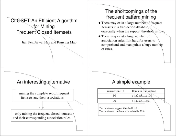 the shortcomings of the frequent pattern mining closet an