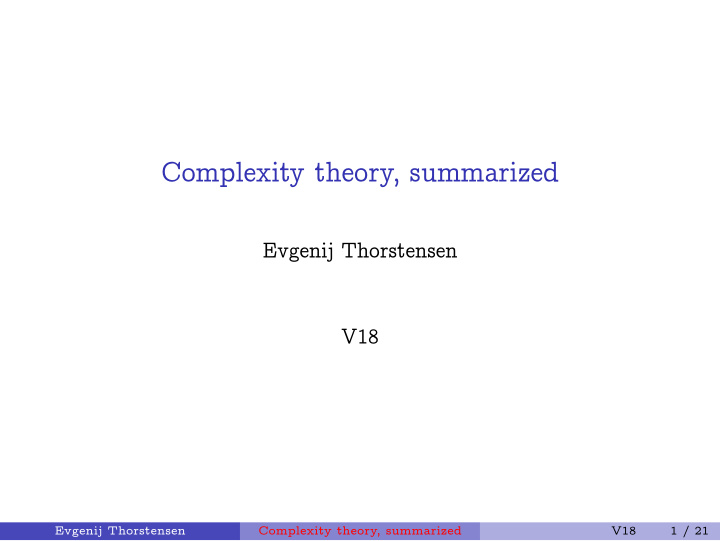 complexity theory summarized