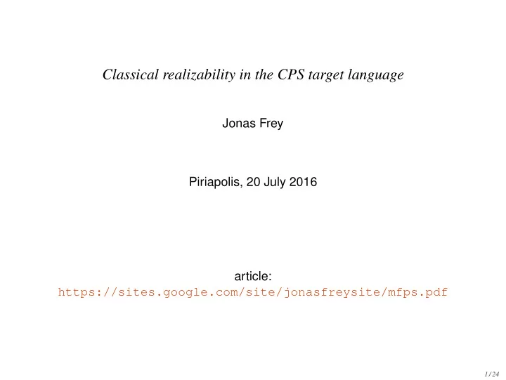 classical realizability in the cps target language