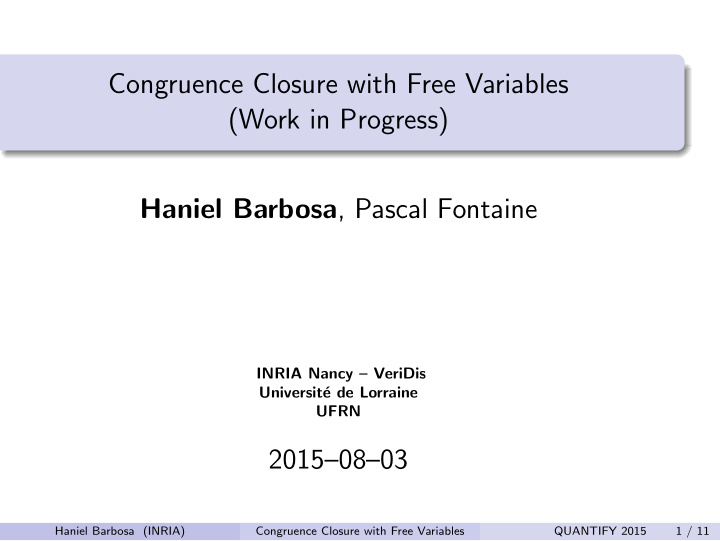 congruence closure with free variables work in progress