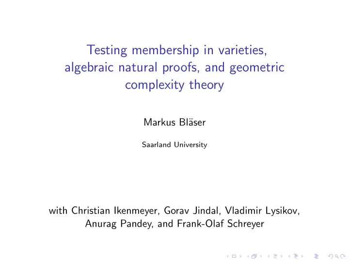 testing membership in varieties algebraic natural proofs