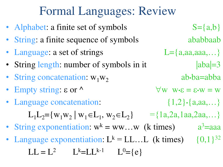 formal languages review