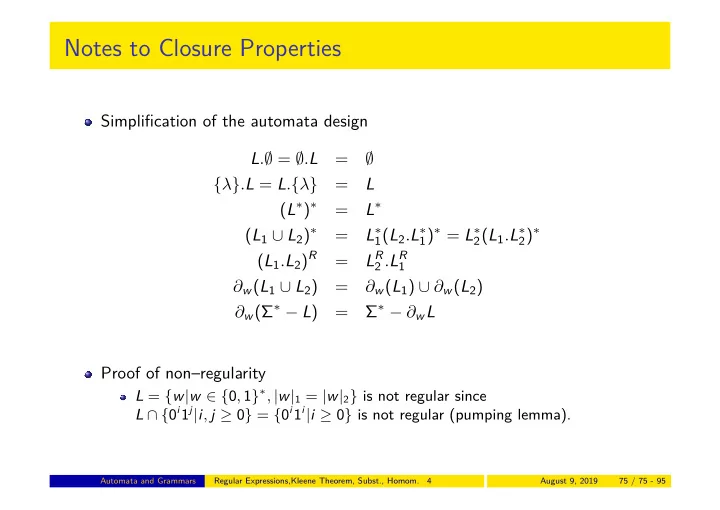 notes to closure properties
