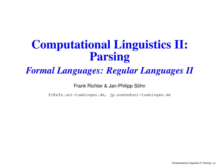 computational linguistics ii parsing