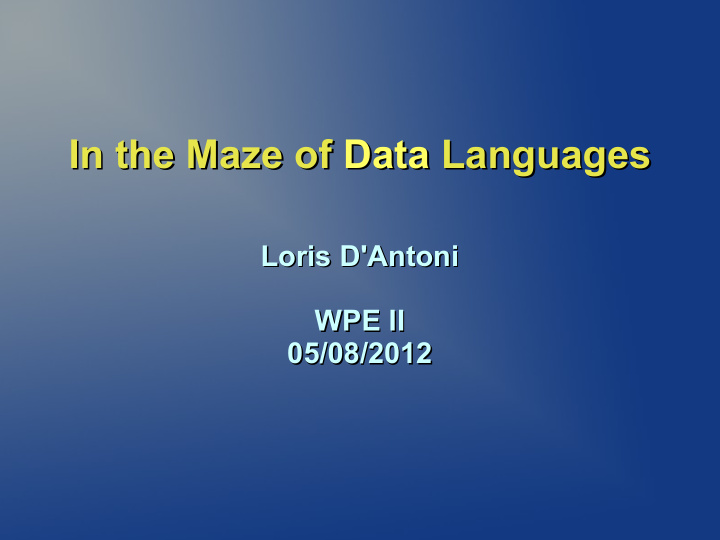 in the maze of data data languages languages in the maze