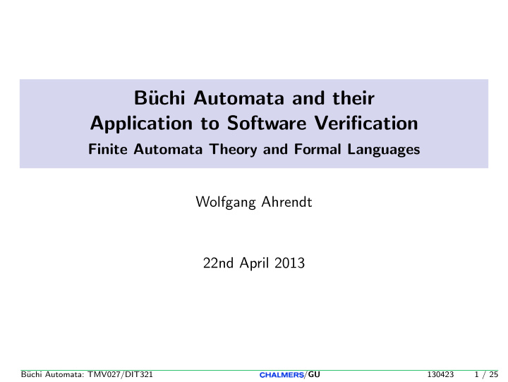 b uchi automata and their application to software