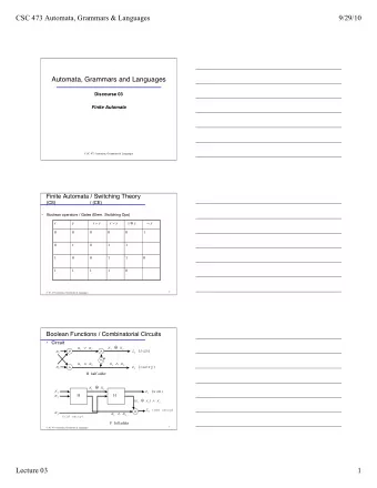 CSC 473 Automata, Grammars &amp; Languages  9/29/10  Automata, Grammars and Languages  Discourse 03