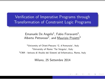 Verification of Imperative Programs through  Transformation of Constraint Logic Programs Emanuele