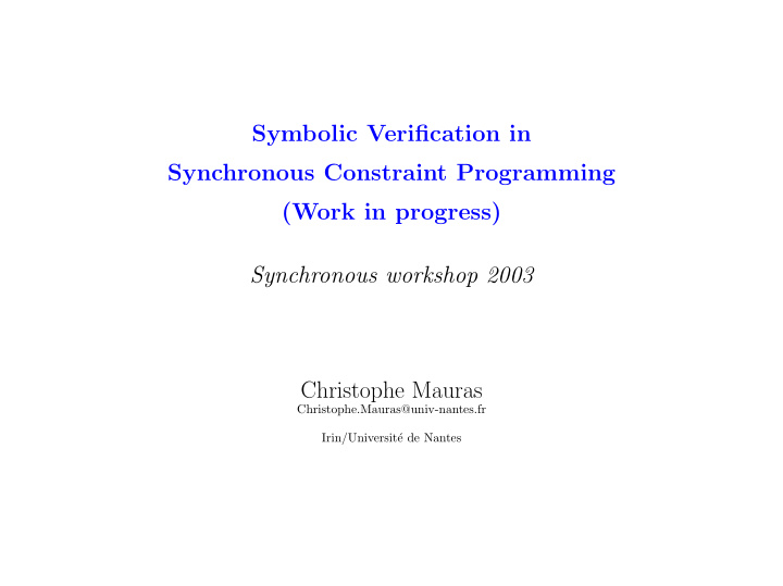 symbolic verification in synchronous constraint