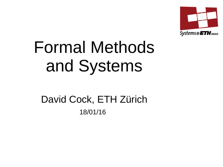 formal methods and systems