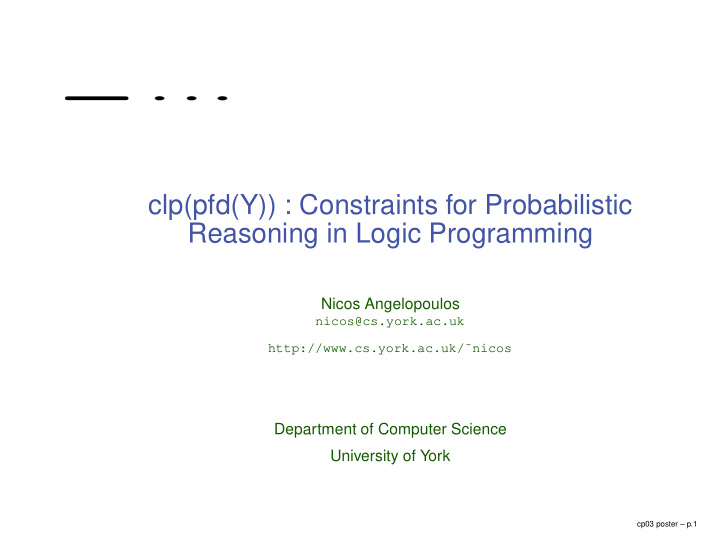 clp pfd y constraints for probabilistic reasoning in