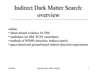 Indirect Dark Matter Search:  overview  outline   observatianal evidence for DM   candidates