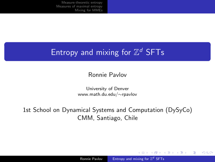 entropy and mixing for z d sfts
