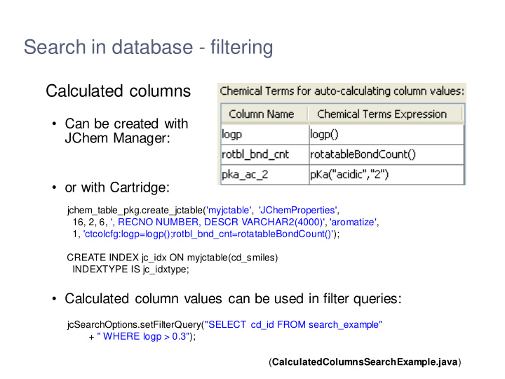 search in database filtering