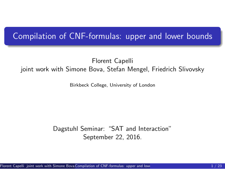 compilation of cnf formulas upper and lower bounds