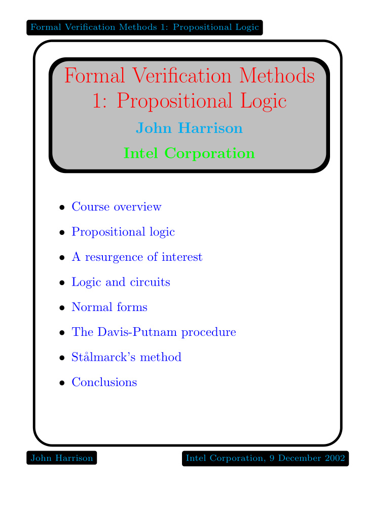 formal verification methods 1 propositional logic