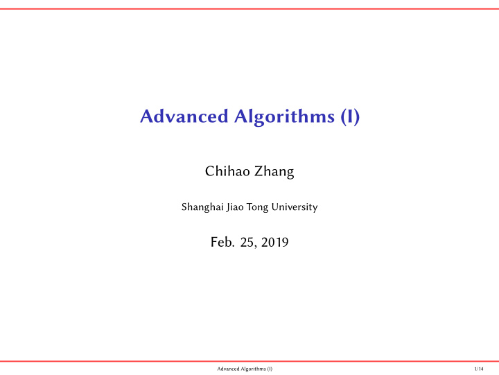 advanced algorithms i