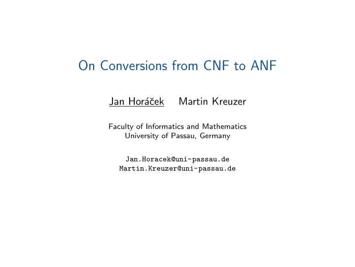 on conversions from cnf to anf