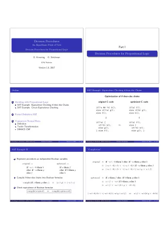 Decision Procedures  An Algorithmic Point of View  Part I  Decision Procedures for Propositional