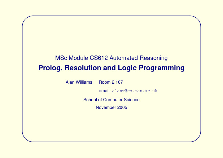 prolog resolution and logic programming