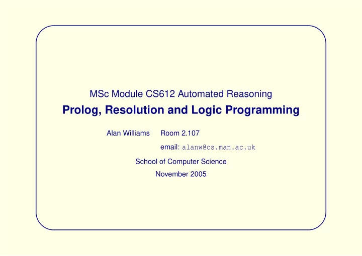 prolog resolution and logic programming