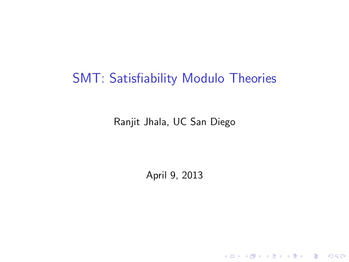 smt satisfiability modulo theories