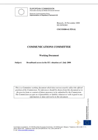 COMMUNICATIONS COMMITTEE  Working Document  Subject:  Broadband access in the EU: situation at 1