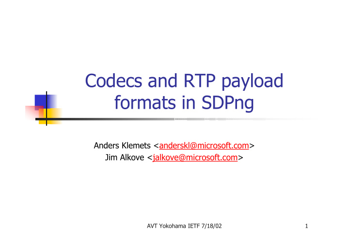 codecs and rtp payload formats in sdpng