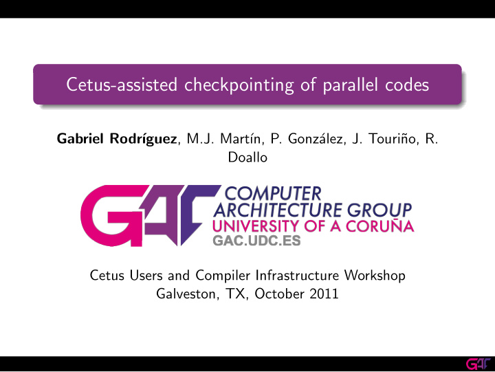 cetus assisted checkpointing of parallel codes